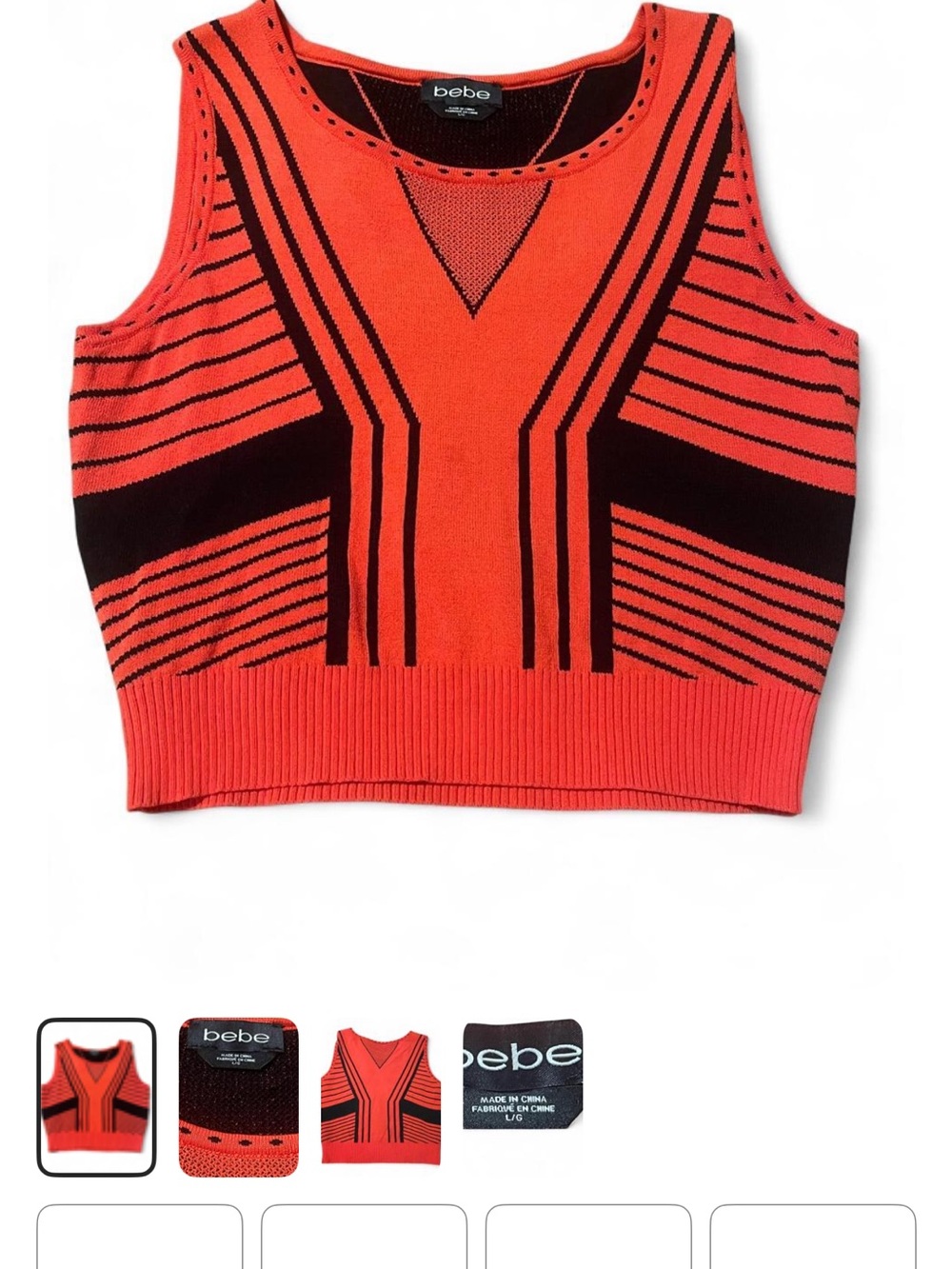 BebeY2K Geometric Knit Sleeveless Coral and Black Crop Top